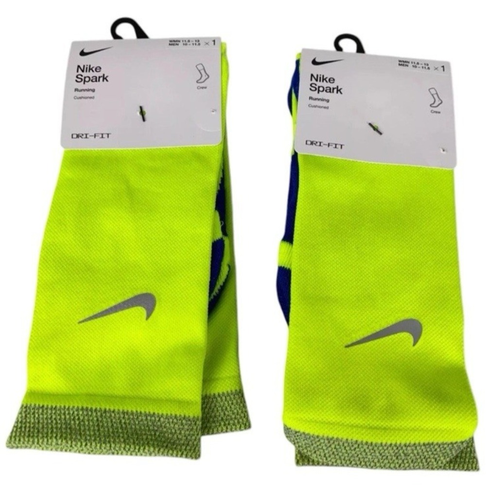 Lot Of 2 Pairs Nike Spark Crew Dri-Fit Running Socks Volt Men 10-11.5 CU7200-703